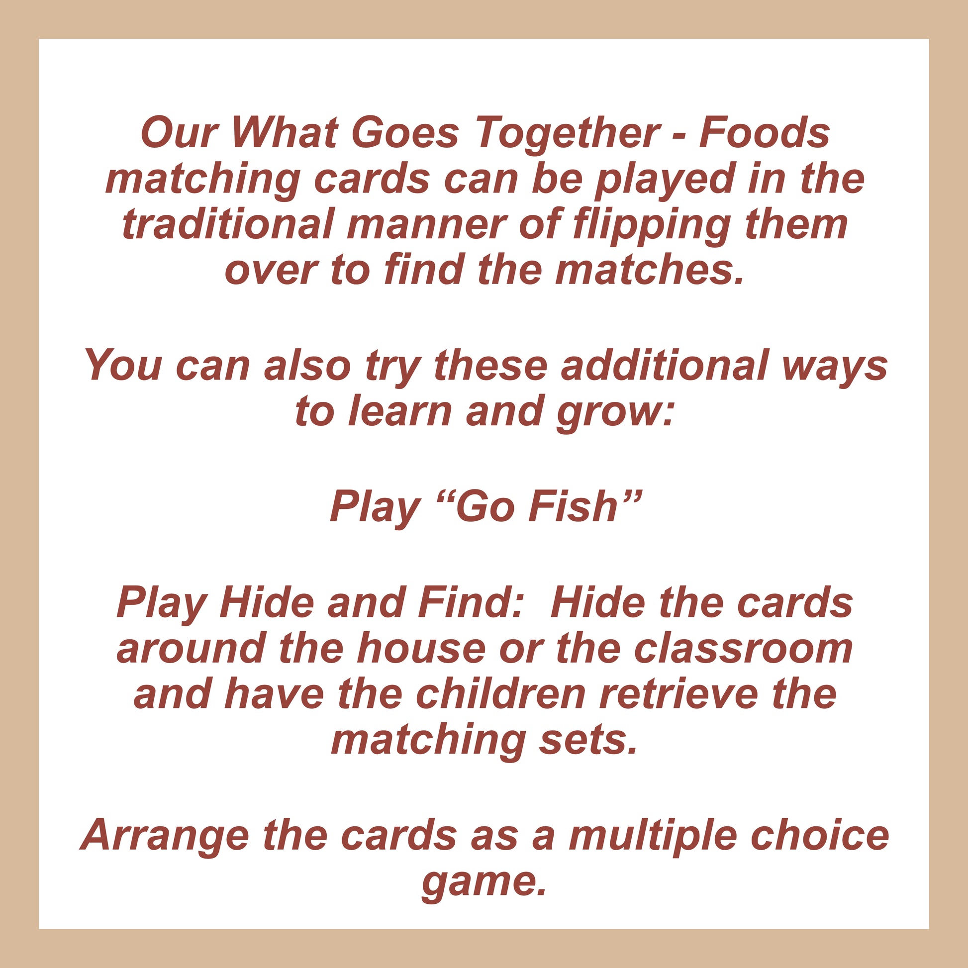 Foods Matching Game Ways To Play