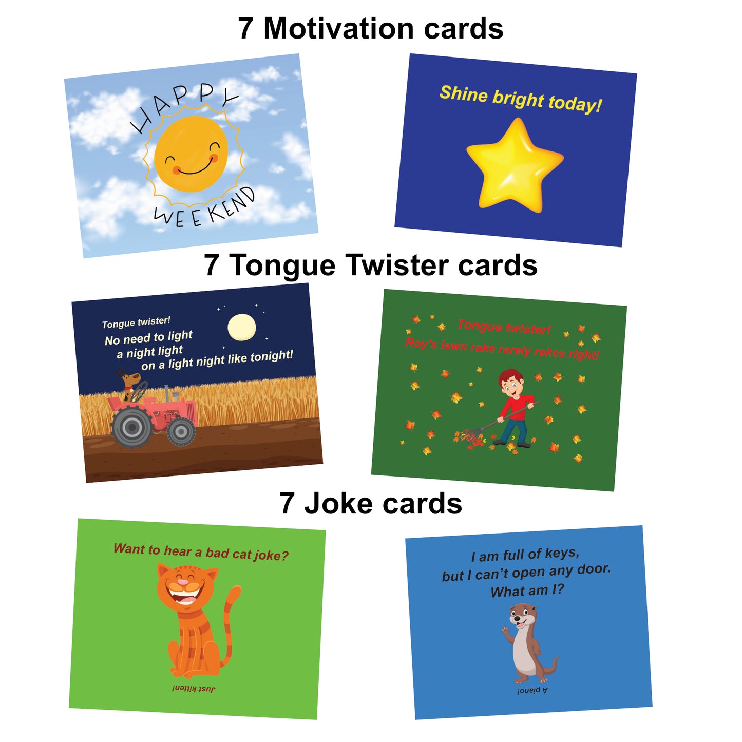 Mini Pack Of 21 Motivation, Joke And Tongue Twister Lunch Box Notes For Kids